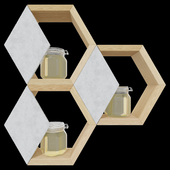 Decorative shelves with honey jars