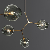 3-globe Branching Bubble Brushed Brass and Dark Green Glass