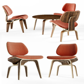 Eames Molded Plywood Lounge Chair and Upholstered Table