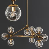 Modo 3 Sided Chandelier 10 Globes Brushed Brass and Clear Glass