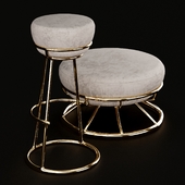 Brass Sculpted and Low Brass Sculpted Stools, Misaya