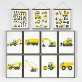 Set of posters for the nursery "Construction equipment"