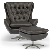 Wells Tufted Leather Swivel Armchair and Ottoman