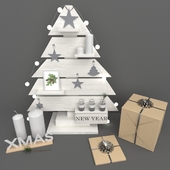 Christmas set with wooden fir tree