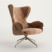 Plywood Walnut Leather Upholstery Lounger Armchair