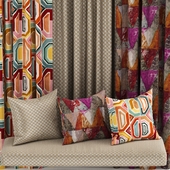 set of fabric materials with multi-colored patterns