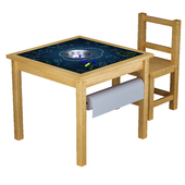Chalk drawing table with paper roll