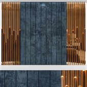 Decorative 3d panel made of pipes, slats and a soft headboard