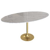 Modway Lippa 60 Mid-Century Dining Table with Round Artificial Marble Top in Gold White