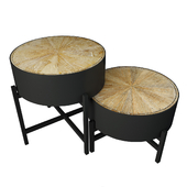 Round Wood & Iron Side Tables