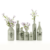 Set of flowers in vases