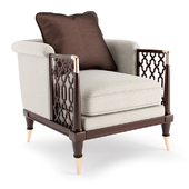 Upholstered Brown Wood Lattice Arm Chair
