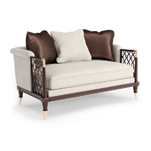 Upholstered Brown Wood Lattice Sofa