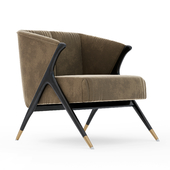 Lacquer Wooden and Velvet Lounge Armchair
