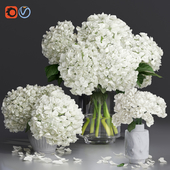 White Hydrange and peony Twig Vases decorative Set