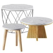 White Marble Coffee Table set Octagonal Priscille and Echos