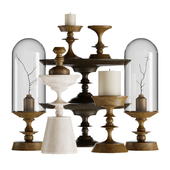 Wood decor set with glass dome