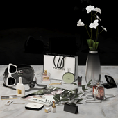 Decorative set 03_Cosmetics with white orchid flower