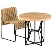 Chaparral Natural Rattan Side Chair and Hayes 48 Round Acacia Dining Table