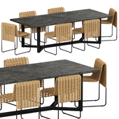 Chaparral Natural Rattan Side Chair and verge black live edge dining table