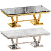 Kesley Coffee Table In Grey Marble Top And Stainless Steel Base