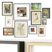 Gallery wall in wooden frames