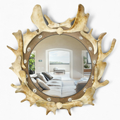 Antler and Wood Mounted Convex Mirror