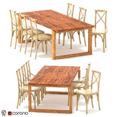 ODGER Table and 6 Teak Cross Back Dining Chair
