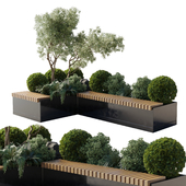 Urban Environment_Urban Furniture_Green Benches_Collection Plants and Tree set 05