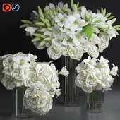 White Lily Tuberose Peony Camelia Bouquet Decorative Glass Vases Set