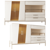 Minimalist Light Khaki Buffet Tempered Glass Doors Shelf Sideboard Tray Wine Rack