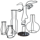 Outline Sculpture and Set of 4 Vases by Steven Sabados