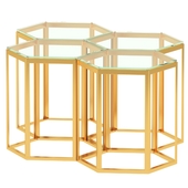 Fleur Hexagon Gold Metal End Side Table With Toughened Clear Glass Top0