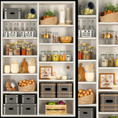 Closet in the pantry with products, spices and groceries in a classic style