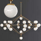 Modo 8 Sided Chandelier 27 Globes Brushed Brass and Cream Glass