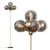 Modo Floor Lamp 5 Globes Brushed Brass and Gray Glass