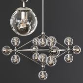 Modo 4 Sided Chandelier 15 Globes Polished Nickel and Clear Glass