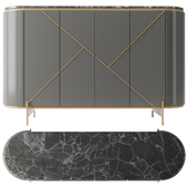 Modern Gray Sideboard Buffet Faux Marble Top with 4 Doors 2 Shelves in Gold