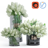 Elegant tulip Bouquet in Glass Vases Set