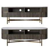 Piano Mango Wood and Marble Wide TV Stand