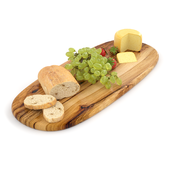 Products on the board, bread, grapes, cheese and strawberries for a picnic