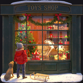 Новогодняя витрина магазина игрушек