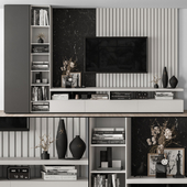 TV Wall White and Black Stone - Set 29