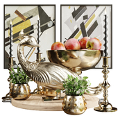 Decorative set with golden peacock