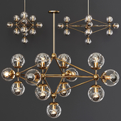 Modo Diamond Chandelier 13 Globes Brushed Brass and Clear Glass