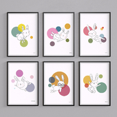 A set of children&#39;s posters framed by Space Rabbits