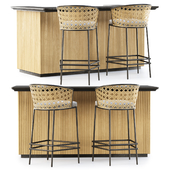Soke wooden bar furniture set v01 / Барная стойка со стульями