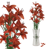 Bouquet of red lilies in corrugated vase Home Republic 48332