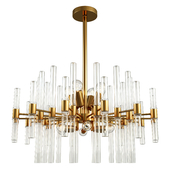 Contemporary 14-Light Glass Living Room Chandelier in Brass