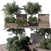 Parklet with bushes and trees - recreation area in the park and urban environment